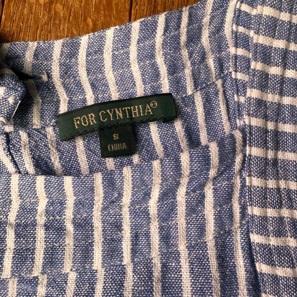 Linen Blend Coastal Shift Dress Womens Small Striped Blue White Casual Summer - Picture 2 of 8